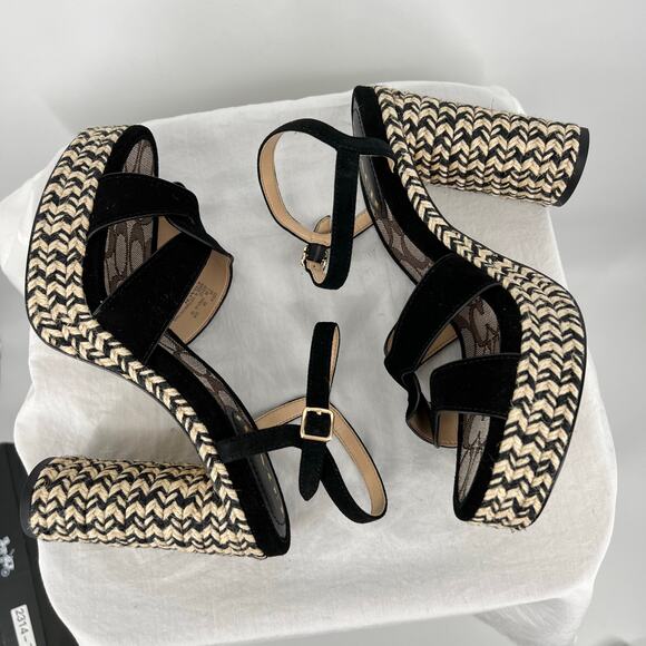 NWT NIB Womens black tan Talina Suede Espadrille Platform High Heel Sandal C2314 - Picture 4 of 11